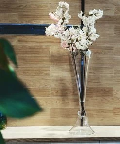 HIER_4810 Chargers & Centerpieces Set Of 2 | 24" Clear Reversible Clarinet Glass Trumpet Vase, Tall Glass Vases