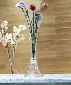 HIER_4810 Set Of 2 | 28" Clear Reversible Clarinet Glass Trumpet Vase, Tall Glass Vases