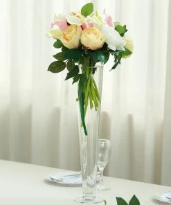 HIER_4810 Chargers & Centerpieces 6 Pack | 20'' Clear Heavy Duty Trumpet Glass Vase