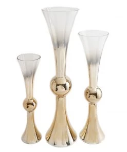 HIER_4810 2 Pack | 24" Chrome Gold Ombre Glass Reversible Latour Trumpet Vase 10 HIER_4810 2 Pack | 24