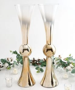 HIER_4810 2 Pack | 24" Chrome Gold Ombre Glass Reversible Latour Trumpet Vase