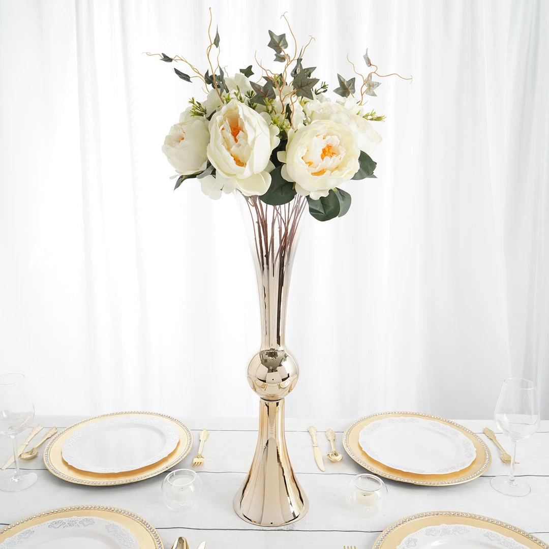 HIER_4810 2 Pack | 24" Chrome Gold Ombre Glass Reversible Latour Trumpet Vase 1 HIER_4810 2 Pack | 24" Chrome Gold Ombre Glass Reversible Latour Trumpet Vase