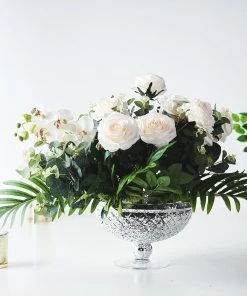 HIER_4810 12" Silver Mercury Glass Compote Vase, Pedestal Bowl Centerpiece