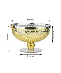 HIER_4810 8" Gold Mercury Glass Compote Vase, Pedestal Bowl Centerpiece Chargers & Centerpieces 16 HIER_4810 8