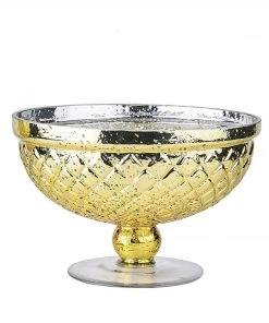 HIER_4810 8" Gold Mercury Glass Compote Vase, Pedestal Bowl Centerpiece Chargers & Centerpieces 23 HIER_4810 8