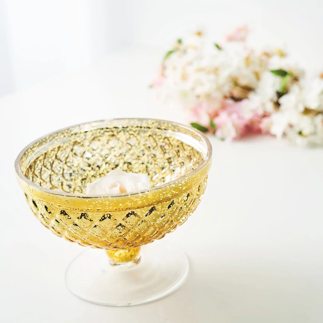 HIER_4810 8" Gold Mercury Glass Compote Vase, Pedestal Bowl Centerpiece Chargers & Centerpieces 11 HIER_4810 8" Gold Mercury Glass Compote Vase, Pedestal Bowl Centerpiece Chargers & Centerpieces