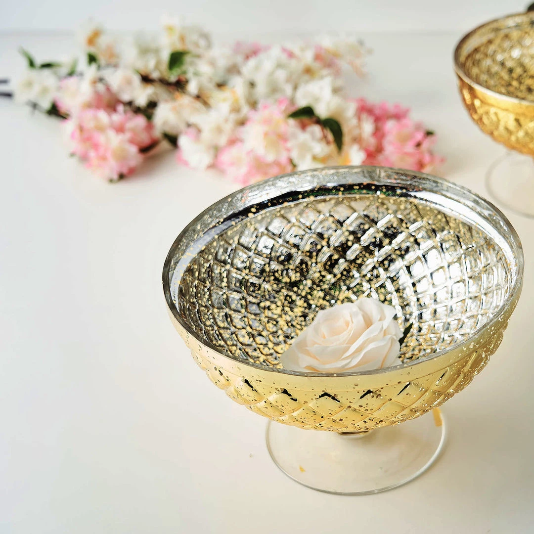 HIER_4810 8" Gold Mercury Glass Compote Vase, Pedestal Bowl Centerpiece Chargers & Centerpieces 6 HIER_4810 8" Gold Mercury Glass Compote Vase, Pedestal Bowl Centerpiece Chargers & Centerpieces