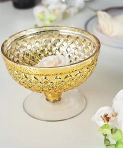 HIER_4810 8" Gold Mercury Glass Compote Vase, Pedestal Bowl Centerpiece Chargers & Centerpieces 21 HIER_4810 8