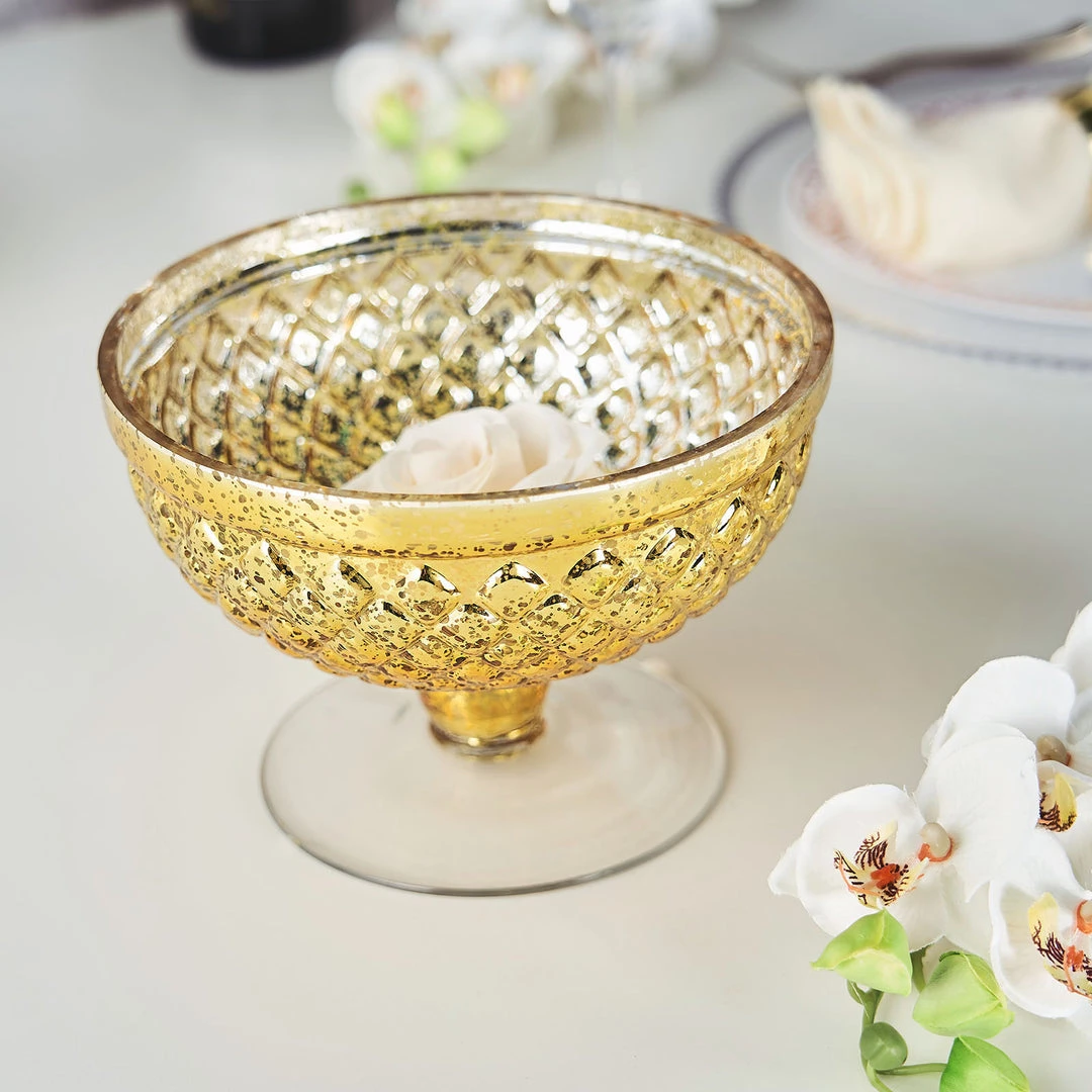 HIER_4810 8" Gold Mercury Glass Compote Vase, Pedestal Bowl Centerpiece Chargers & Centerpieces 10 HIER_4810 8" Gold Mercury Glass Compote Vase, Pedestal Bowl Centerpiece Chargers & Centerpieces