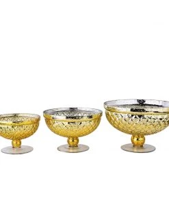 HIER_4810 8" Gold Mercury Glass Compote Vase, Pedestal Bowl Centerpiece Chargers & Centerpieces 20 HIER_4810 8