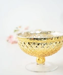 HIER_4810 8" Gold Mercury Glass Compote Vase, Pedestal Bowl Centerpiece Chargers & Centerpieces