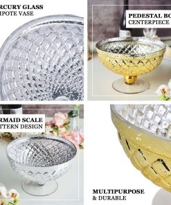 HIER_4810 8" Gold Mercury Glass Compote Vase, Pedestal Bowl Centerpiece Chargers & Centerpieces 14 HIER_4810 8