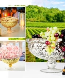 HIER_4810 8" Gold Mercury Glass Compote Vase, Pedestal Bowl Centerpiece Chargers & Centerpieces 15 HIER_4810 8