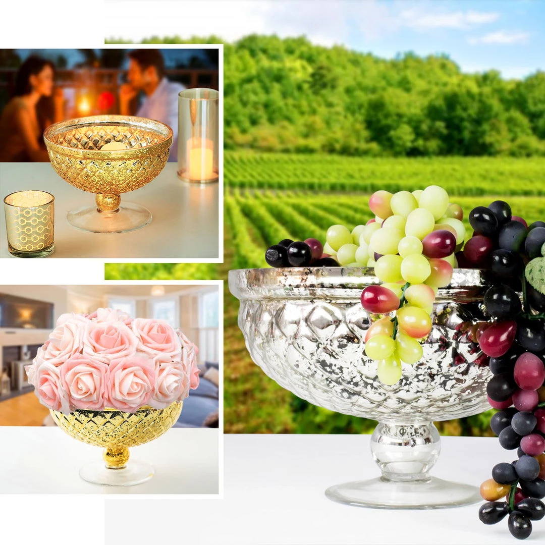 HIER_4810 8" Gold Mercury Glass Compote Vase, Pedestal Bowl Centerpiece Chargers & Centerpieces 4 HIER_4810 8" Gold Mercury Glass Compote Vase, Pedestal Bowl Centerpiece Chargers & Centerpieces