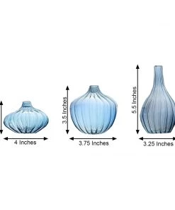 HIER_4810 Chargers & Centerpieces Set Of 3 | Blue Glass Flower Bud Vases, Table Centerpiece Taper Candle Holders - Ribbed Design - Assorted Sizes 15 HIER_4810 Chargers & Centerpieces Set Of 3 | Blue Glass Flower Bud Vases, Table Centerpiece Taper Candle Holders - Ribbed Design - Assorted Sizes