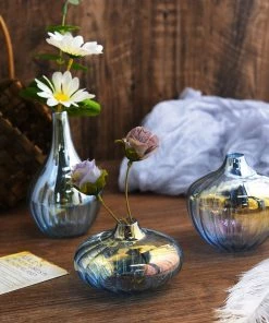 HIER_4810 Chargers & Centerpieces Set Of 3 | Blue Glass Flower Bud Vases, Table Centerpiece Taper Candle Holders - Ribbed Design - Assorted Sizes 18 HIER_4810 Chargers & Centerpieces Set Of 3 | Blue Glass Flower Bud Vases, Table Centerpiece Taper Candle Holders - Ribbed Design - Assorted Sizes