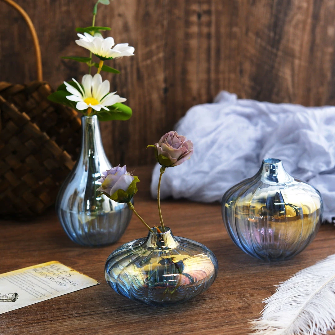 HIER_4810 Chargers & Centerpieces Set Of 3 | Blue Glass Flower Bud Vases, Table Centerpiece Taper Candle Holders - Ribbed Design - Assorted Sizes 6 HIER_4810 Chargers & Centerpieces Set Of 3 | Blue Glass Flower Bud Vases, Table Centerpiece Taper Candle Holders - Ribbed Design - Assorted Sizes