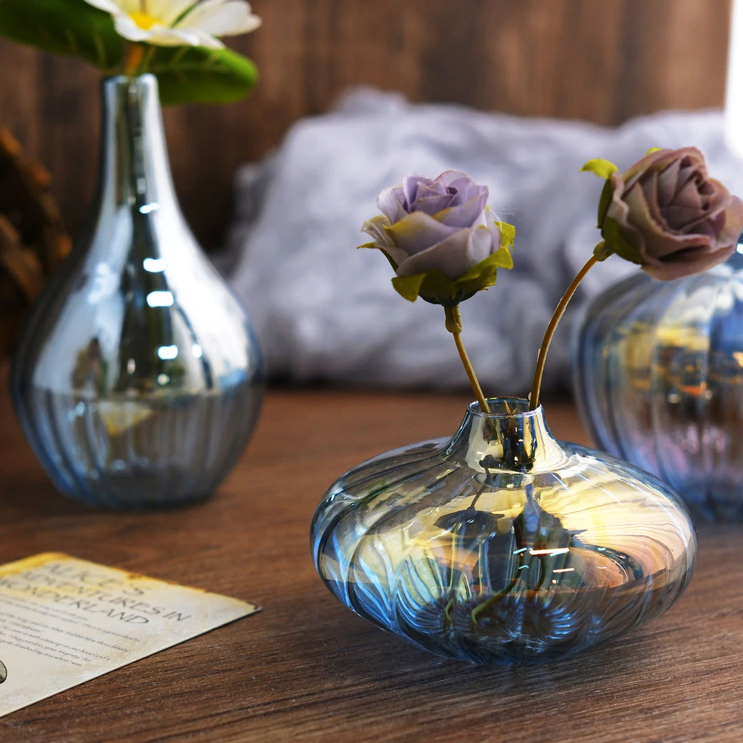 HIER_4810 Chargers & Centerpieces Set Of 3 | Blue Glass Flower Bud Vases, Table Centerpiece Taper Candle Holders - Ribbed Design - Assorted Sizes 7 HIER_4810 Chargers & Centerpieces Set Of 3 | Blue Glass Flower Bud Vases, Table Centerpiece Taper Candle Holders - Ribbed Design - Assorted Sizes