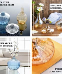 HIER_4810 Chargers & Centerpieces Set Of 3 | Blue Glass Flower Bud Vases, Table Centerpiece Taper Candle Holders - Ribbed Design - Assorted Sizes 16 HIER_4810 Chargers & Centerpieces Set Of 3 | Blue Glass Flower Bud Vases, Table Centerpiece Taper Candle Holders - Ribbed Design - Assorted Sizes