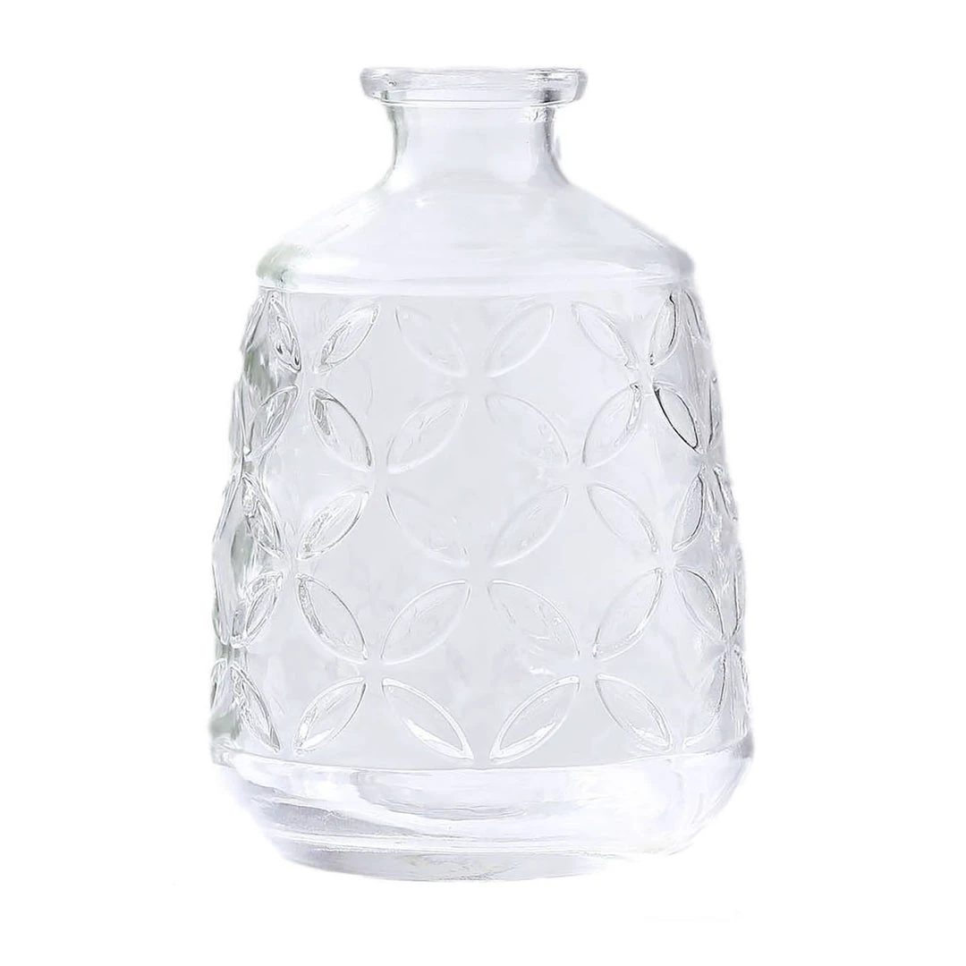 HIER_4810 4 Pack | 6" Embossed Glass Bud Vases, Transparent Glass Floral Vase - Clear 3 HIER_4810 4 Pack | 6" Embossed Glass Bud Vases, Transparent Glass Floral Vase - Clear