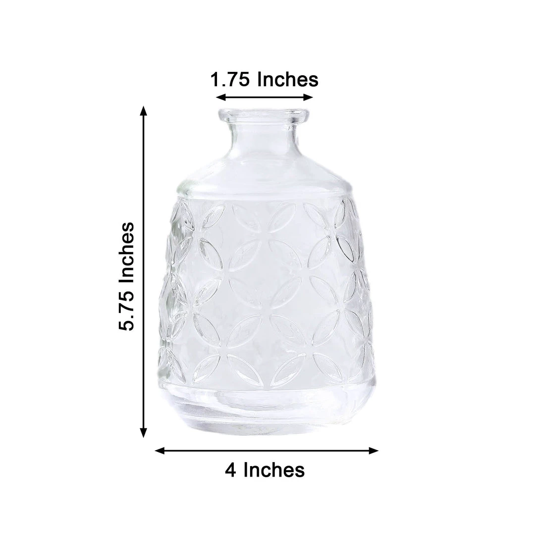 HIER_4810 4 Pack | 6" Embossed Glass Bud Vases, Transparent Glass Floral Vase - Clear 6 HIER_4810 4 Pack | 6" Embossed Glass Bud Vases, Transparent Glass Floral Vase - Clear