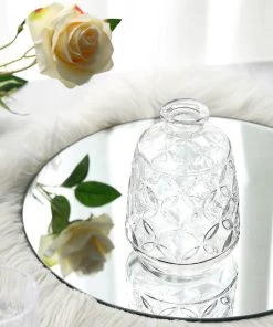 HIER_4810 4 Pack | 6" Embossed Glass Bud Vases, Transparent Glass Floral Vase - Clear