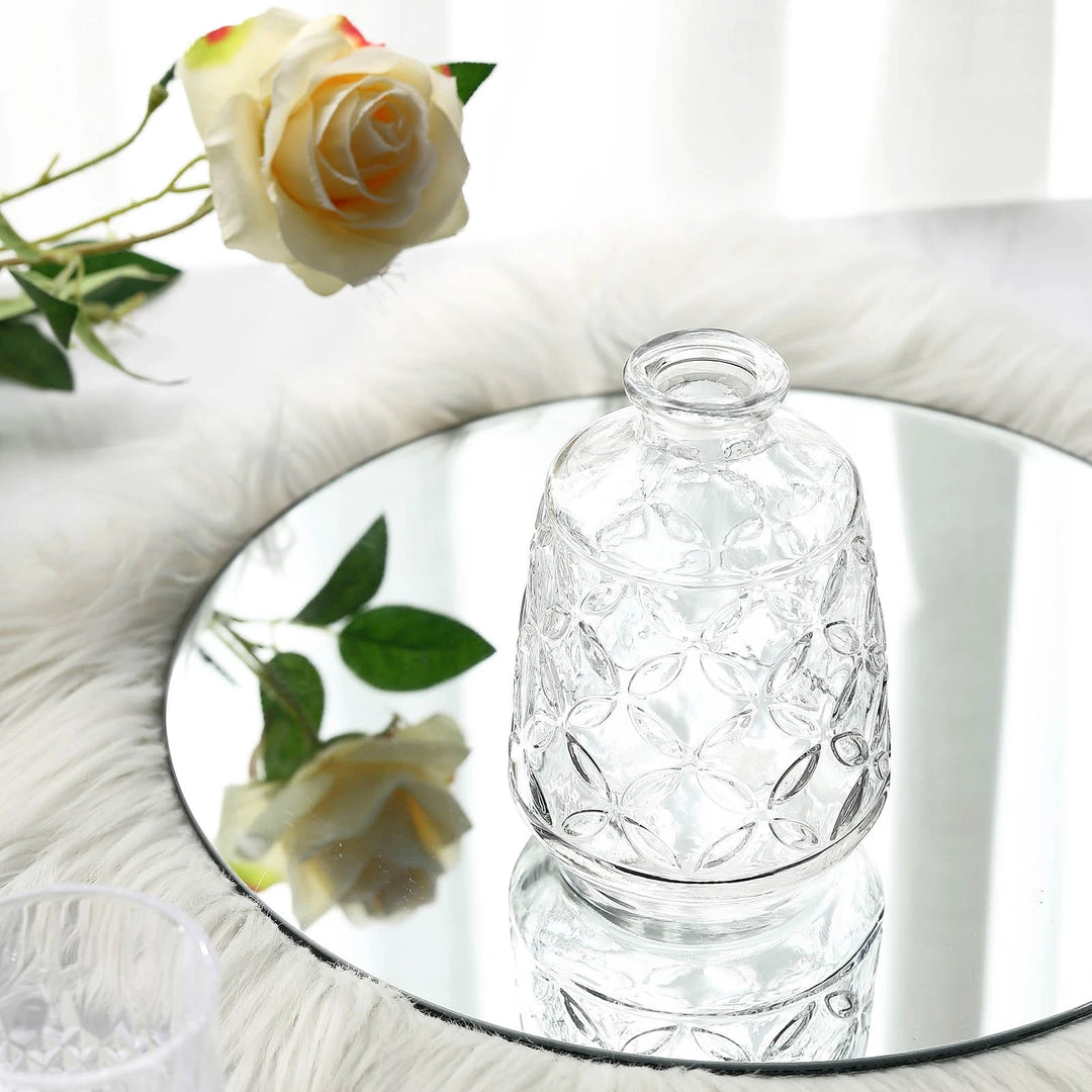 HIER_4810 4 Pack | 6" Embossed Glass Bud Vases, Transparent Glass Floral Vase - Clear 2 HIER_4810 4 Pack | 6" Embossed Glass Bud Vases, Transparent Glass Floral Vase - Clear