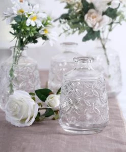 HIER_4810 4 Pack | 6" Embossed Glass Bud Vases, Transparent Glass Floral Vase - Clear 18 HIER_4810 4 Pack | 6