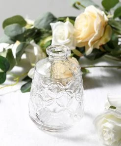 HIER_4810 4 Pack | 6" Embossed Glass Bud Vases, Transparent Glass Floral Vase - Clear 19 HIER_4810 4 Pack | 6