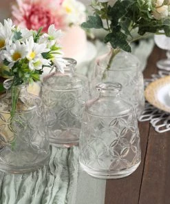 HIER_4810 4 Pack | 6" Embossed Glass Bud Vases, Transparent Glass Floral Vase - Clear 21 HIER_4810 4 Pack | 6
