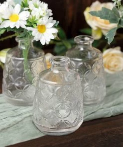 HIER_4810 4 Pack | 6" Embossed Glass Bud Vases, Transparent Glass Floral Vase - Clear 22 HIER_4810 4 Pack | 6