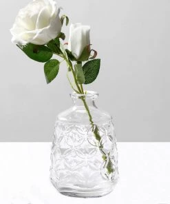 HIER_4810 4 Pack | 6" Embossed Glass Bud Vases, Transparent Glass Floral Vase - Clear 23 HIER_4810 4 Pack | 6