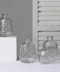 HIER_4810 4 Pack | 6" Embossed Glass Bud Vases, Transparent Glass Floral Vase - Clear 16 HIER_4810 4 Pack | 6