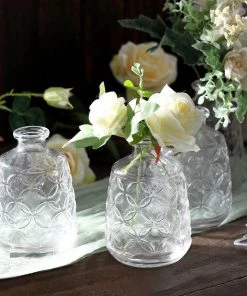 HIER_4810 4 Pack | 6" Embossed Glass Bud Vases, Transparent Glass Floral Vase - Clear