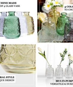 HIER_4810 4 Pack | 6" Embossed Glass Bud Vases, Transparent Glass Floral Vase - Clear 15 HIER_4810 4 Pack | 6