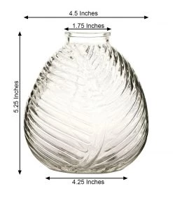 HIER_4810 4 Pack | 5" Embossed Glass Bud Vases, Round Embossed Leaf Flower Vases - Clear 19 HIER_4810 4 Pack | 5