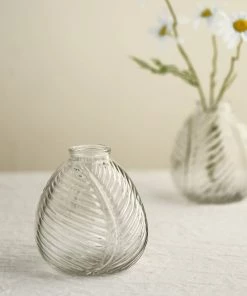 HIER_4810 4 Pack | 5" Embossed Glass Bud Vases, Round Embossed Leaf Flower Vases - Clear 22 HIER_4810 4 Pack | 5