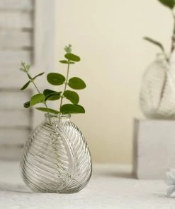 HIER_4810 4 Pack | 5" Embossed Glass Bud Vases, Round Embossed Leaf Flower Vases - Clear 23 HIER_4810 4 Pack | 5