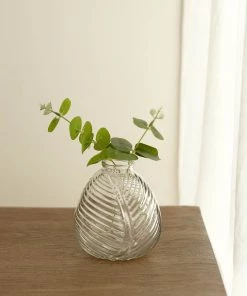 HIER_4810 4 Pack | 5" Embossed Glass Bud Vases, Round Embossed Leaf Flower Vases - Clear 25 HIER_4810 4 Pack | 5