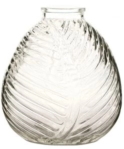 HIER_4810 4 Pack | 5" Embossed Glass Bud Vases, Round Embossed Leaf Flower Vases - Clear 27 HIER_4810 4 Pack | 5
