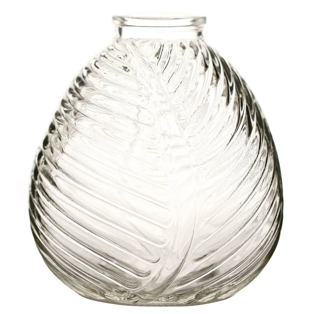 HIER_4810 4 Pack | 5" Embossed Glass Bud Vases, Round Embossed Leaf Flower Vases - Clear 14 HIER_4810 4 Pack | 5" Embossed Glass Bud Vases, Round Embossed Leaf Flower Vases - Clear
