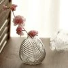 HIER_4810 4 Pack | 5" Embossed Glass Bud Vases, Round Embossed Leaf Flower Vases - Clear