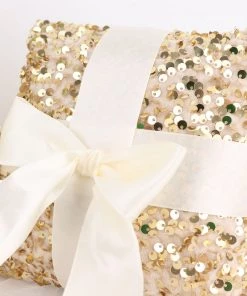 HIER_3900 1 Set | Gold Sequin Flower Girl Petal Basket & Ring Bearer Pillow Wedding Set Tabletop Decor