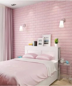 HIER_3400 Pack Of 10 | 58 Sq.Ft Blush Pink Foam Brick Wall Tiles Peel And Stick 3D Wall Panel Room Decor