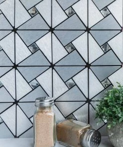 HIER_3400 10 Panels | 10 Sq.Ft Silver Metal Wall Tiles Peel And Stick Backsplash Rhinestone Studded 3D Wall Panels Decorative Interior Wall Paneling