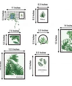 HIER_3400 Green Tropical Plant Leaves Flat Frame Wall Decals, Art Decor Stickers Decorative Interior Wall Paneling