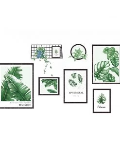 HIER_3400 Green Tropical Plant Leaves Flat Frame Wall Decals, Art Decor Stickers Decorative Interior Wall Paneling