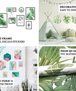 HIER_3400 Green Tropical Plant Leaves Flat Frame Wall Decals, Art Decor Stickers Decorative Interior Wall Paneling