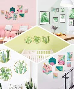 HIER_3400 Green Tropical Plant Leaves Flat Frame Wall Decals, Art Decor Stickers Decorative Interior Wall Paneling