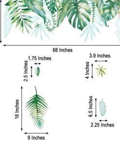 HIER_3400 Decorative Interior Wall Paneling Green Tropical Assorted Hanging Leaves Wall Decals, Plant Peel Removable Stickers